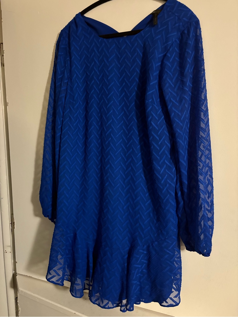 BCBGMaxAzria Cobalt Blue Long-Sleeve Chiffon Dress